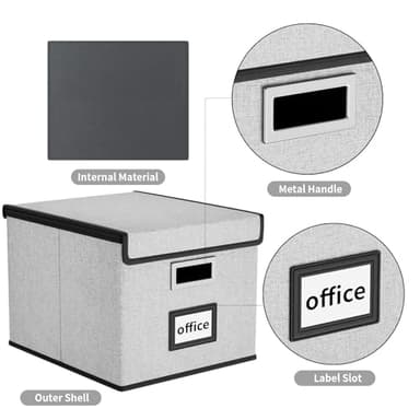 Huolewa Upgraded Portable File Organizer Box with Lid, Collapsible Linen Hanging Filing Storage Boxes with Plastic Slides, Decorative Home/Office Filing System Box for File and Folders Storage (Gray) - Image 3