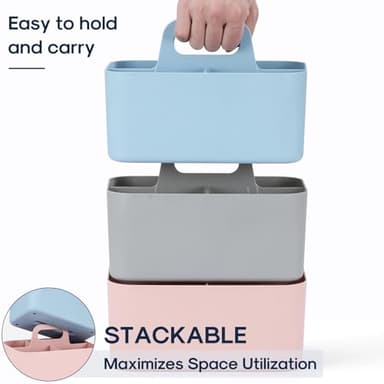 Multiuse Caddy Organizer with Handle - Stackable Plastic Tote Bin - Art Craft Supplies, Office, Desk, Stationery Pen Holder, Kitchen, Utensil, Makeup, Bathroom, Shower, Cleaning, Dorm Organizer - Blue - Image 7