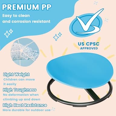 21" L × 19" W Large Size Spinning Chair for Autistic Kids, Toddler Sensory Spinning Chair, Sensory Toys Gifts for Kids with Autism & ADHD, Sit and Spin Training Body Coordination, Azure Rounded Shape - Image 4