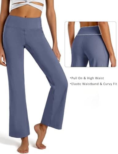 FIRST WAY Buttery Soft Women's Bootcut Yoga Pants Capris with 3 Pockets Lounge Floral Printing Full-Length, Blue Granite L - Image 4