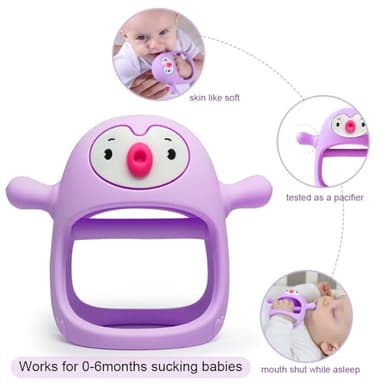 Smily Mia Smily Mia Penguin Teethers, Silicone TeethingToys for Babies 0-6Months, Baby Teethers for 3-6Months, Hand Teether for Infants, Pacifiers for New Born,Light Purple - Image 3