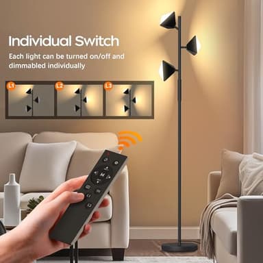 QiMH RGB Floor Lamp for Living Room, 36W LED Standing Lamp with 3 Lights, Dimmable Smart Lamp with Remote & Touch Control, Colors Changing& DIY Mode, Modern Tree Tall Lamp for Bedroom, Black - Image 6
