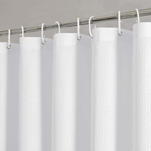 OVZME Berry White Shower Curtain Set, Embossed Textured Fabric Bathroom Curtain for Bathroom - Soft Cloth & Hotel Spa, Water Resistance, Machine Washable Shower Curtain with 12 Hooks, 72X72, White - Image 1