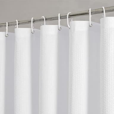 OVZME Berry White Shower Curtain Set, Embossed Textured Fabric Bathroom Curtain for Bathroom - Soft Cloth & Hotel Spa, Water Resistance, Machine Washable Shower Curtain with 12 Hooks, 72X72, White - Image 1