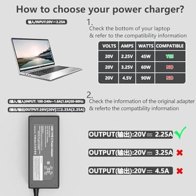 GKLSPL Laptop Charger-45W USB-C Power Adapter Compatible with HP Chromebook,Fast Charging for USB C Laptop Charger,6FT Type C Power Cord - Image 2