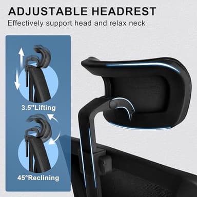 Misolant Ergonomic Office Chair with Footrest, Ergonomic Desk Chair with Adjustable 2D Lumbar Support, High Back Computer Chair with Adjustable Headrest, Comfortable Leather Office Chairs -Black - Image 3