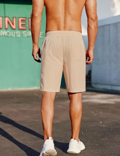COOFANDY Men Casual Shorts 9" Elastic Waist Drawstring Beach Shorts Big and Tall, Light Khaki, Small - Image 2