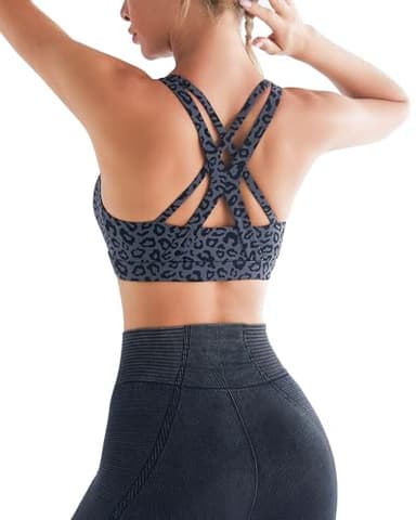 RUNNING GIRL Sports Bras for Women, Criss-Cross Back Padded Strappy Sports Bras Medium Support Yoga Bra with Removable Cups(2825_Leopard Print_S) - Image 6