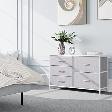 Nicehill Dresser for Bedroom with 5 Drawers, Storage Drawer Organizer, Wide Chest of Drawers for Closet, Clothes, Kids, Nursery, TV Stand with Storage Drawers, Wood Board, Fabric Drawers - Image 10