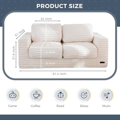 MAXYOYO Giant Bean Bag Chair for Adults, Upholstered Loveseat Floor Sofa with Pillows and Armrests, Large Bean Bag Sofa Plush Chair Couch for Bedroom Living Room, White - Image 2