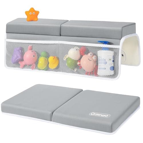 URMYWO Bath Kneeler and Elbow Rest Pad Set - 1.5" Thick Baby Bath Kneeler Pads with Toys Organizer, Anti-Slip Cozy Knee & Arm Support Bathtub Mat, Quick Dry Kneeling Pad for Baby Bath Time - Image 1