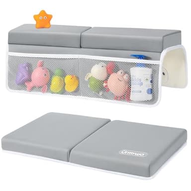URMYWO Bath Kneeler and Elbow Rest Pad Set - 1.5" Thick Baby Bath Kneeler Pads with Toys Organizer, Anti-Slip Cozy Knee & Arm Support Bathtub Mat, Quick Dry Kneeling Pad for Baby Bath Time - Image 1