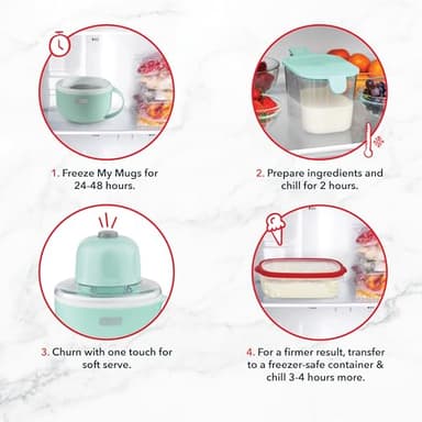 DASH My Mug Ice Cream Maker Machine (Aqua): Multi-Purpose Soft Serve Ice Cream Machine with (2) Bowls for Homemade Gelato, Sorbet, Frozen Yogurt, Built-In Ingredient Chute, Easy to Clean and Store - Image 4