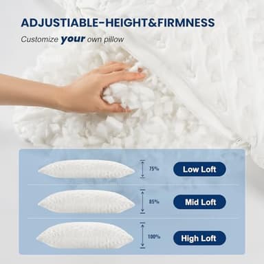 Side Sleeper Pillow for Adults, Cervical Pillow for Neck and Shoulder Pain, Ergonomic Contour Pillow, Cooling Shredded Memory Foam Pillow Curved Bed Pillow, Queen Size Set of 2, Extra Fill Included - Image 7