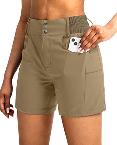 Viodia Women's 5" Hiking Golf Shorts with Pockets High Waist Stretch Cargo Short Shorts for Women Casual Summer Dark Khaki - Image 1
