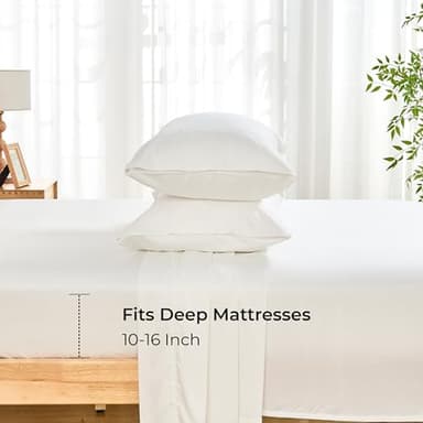 GOKOTTA Queen Sheet Set 4 Pcs,100% Rayon Derived from Bamboo Sheets,Cooling Sheets Queen for Hot Sleepers,16 Inch Deep Pocket Queen Size Bed Sheets with Elastic Corner Straps,Silky Soft -Bright White - Image 7