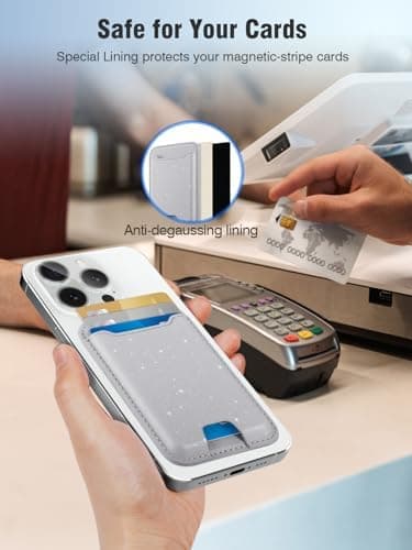 TopMade for Magsafe Wallet, Sparkle Magnetic Card Holder for iPhone 17, iPhone 16/15/14/13/12 Series, Leather Magnetic Phone Wallet with Powerful Magnet, RFID Blocking, Fit 4 Cards, Glitter Gray - Image 5