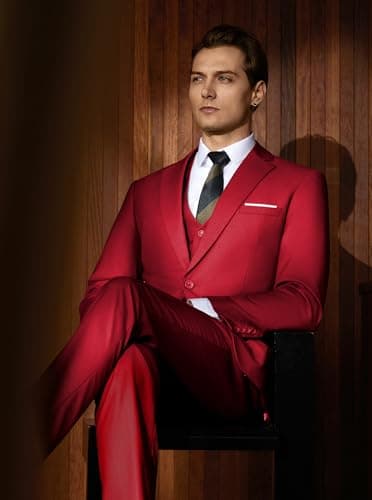 WULFUL Men’s Slim Fit Suit One Button 3-Piece Blazer Dress Business Wedding Party Jacket Vest & Pant Wine Red - Image 8