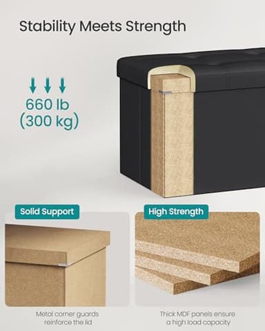 SONGMICS MAZIE Collection - 43 Inches Folding Storage Ottoman Bench, Ottoman with Storage, Foot Rest Stool, Load 660 lb, for Living Room, Synthetic Leather, Black ULSF701 - Image 5