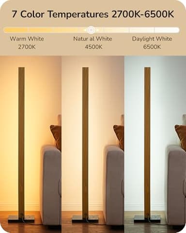 EDISHINE Wood LED Corner Floor Lamp, Modern Dimmable Light with Remote, Minimalist Standing Floor Lamps for Living Room, Bedroom, Office, 7 Color Temperature 2700~6000K, 48.43" - Image 4