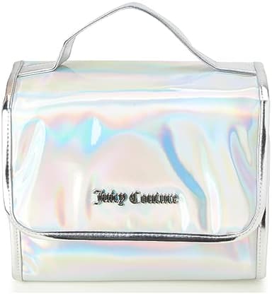 Juicy Couture Iridescent Makeup Bag Cosmetics Organizer Travel Essentials Hanging Hook Iridescent Silver Trim - Image 1