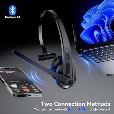 LEVN Wireless Headset with Mic for Work, Bluetooth 5.3 Headset with Microphone (AI Noise Cancelling), Wireless Headphones with Mic & Mute Button for Work from Home/PC/Call Center/Computer/Laptop/Teams - Image 3