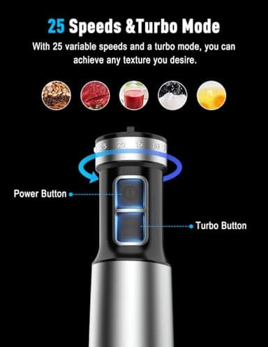 1000W Powerful Immersion Blender handheld, 2025 New Update Hand Blender with 25-Speed, Scratch-Resistant Corded Hand Mixer with Heavy-Duty Copper Brushless Motor and Gift Box - Image 3