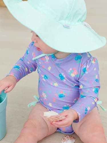 RuffleButts Baby Girls UPF 50+ Sun Protection Floral Printed Long Sleeve One Piece Rash Guard Swimsuit with Zipper - Purple Garden, 18-24m - Image 3