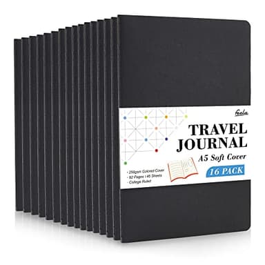 feela 16 Pack Soft Cover Journal Bulk, Lined Notebooks College Ruled for Work for Women Girl Writing, Blank Travel Journal Note Taking Notebook School Business Supplies, 8.2” x 5.5”, A5, Black - Image 1