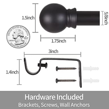 Thestoa Curtain Rods for Windows 48 to 84-92 inch, 5/8" Matte Black Curtain Rod, Stainless Steel Small Curtain Rods for Bedroom, Living Room,Kitchen,Farmhouse, Outdoor Curtain rod Black - Image 3