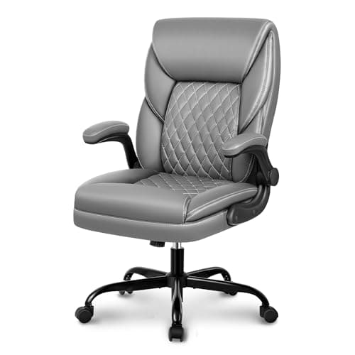 BestEra Office Chair, Executive Leather Chair Home Office Desk Chairs, Ergonomic Computer Desk Chair with Adjustable Flip-Up Arms, Lumber Support Swivel Task Chair with Rocking Function (Gray) - Image 1
