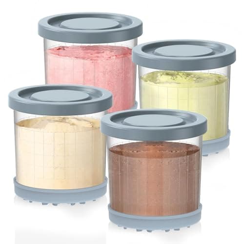 for Ninja Creami Pints and Lids-4 Pack, 16OZ Container Compatible with NC299AMZ & NC300s Series Ice Cream Makers, Extra Cups Replacement for Ninja Creamy Containers Airtight Anti-slip Dishwasher Safe - Image 1