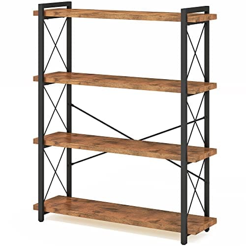HCHQHS Bookshelf, 4-Tier Industrial Bookcase, Rustic Open Book Shelf, Freestanding Tall Bookshelves with Metal Frame - Image 1