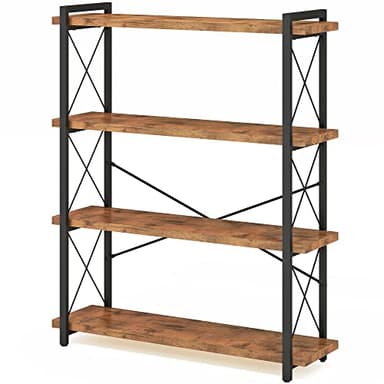 HCHQHS Bookshelf, 4-Tier Industrial Bookcase, Rustic Open Book Shelf, Freestanding Tall Bookshelves with Metal Frame - Image 1