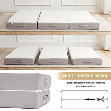 Lazyzizi Folding Mattress, 6 Inch Memory Foam Tri-fold Mattress with Breathable & Washable Bamboo Fiber Fabric Cover, Foldable Guest Bed for Camping, Road Trip, Queen - Image 5