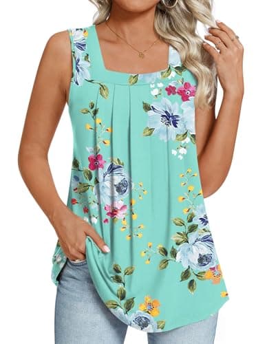 LONGYUAN Womens Tank Tops Summer Sleeveless Tunic Square Neck Mint Green 4X-Large - Image 1