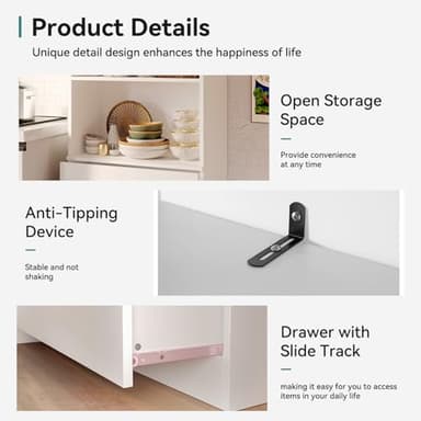 oneinmil 70" H 6-Tier Bookshelf with 3 Drawers, White Bookcase with 3-Tier Open Shelves, Tall Book Shelf with Storage Space, Wooden Storage Cabinet for Living Room, Bedroom, Office (White, 6-Tier) - Image 4