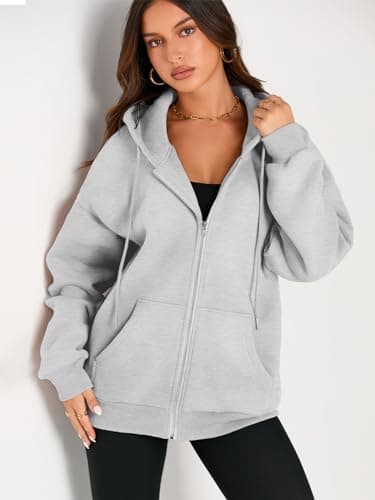 EFAN Women Zip Up Hoodies Oversized Sweatshirt Jacket 2024 Fall Fleece Cute Pullover Hooded Tops Teen Girls Casual Loose Fit Y2k Trendy Fashion Gym Clothes Outfits Grey M - Image 4