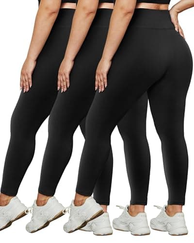 HLTPRO 3 Pack Plus Size Leggings for Women (S - 4XL) - High Waist Stretchy Soft Pants for Workout Running Yoga Black/Black/Black - Image 1