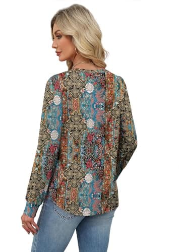 Alaroo Plus Size Tops for Women Blouses Maternity Shirts 2025 Fall Winter Clothes Boho Fashion Outfits V Neck Print 10 2XL - Image 5