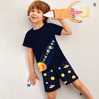 Little Hand Toddler Boys Pajamas Universe Planet Pjs Sleepwear Crew Neck Kids Summer 2 Piece Short Set for Size 2t 3T - Image 2