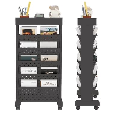 YEMUNY 6 Tier Rolling Utility Cart Multi-Functional Movable Storage Book Shelves with Lockable Casters for Study Office Classroom, Black - Image 3