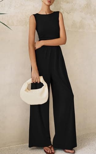 PRETTYGARDEN One Piece Jumpsuits for Women Dressy Casual Sleeveless Crewneck Wide Leg Rompers Jumpers 2025 Vacation Summer Outfits(Black, XL) - Image 6