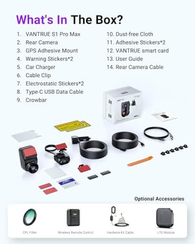 Vantrue S1 Pro Max AI Dash Cam 4K+4K with ADAS, Dual STARVIS 2 Dash cam Front and Rear, 2 Channel HDR Dashcam, PlatePix Night Vision, 5G WiFi, Voice Control, GPS, 24H Buffered Parking Mode, 1TB Max - Image 9