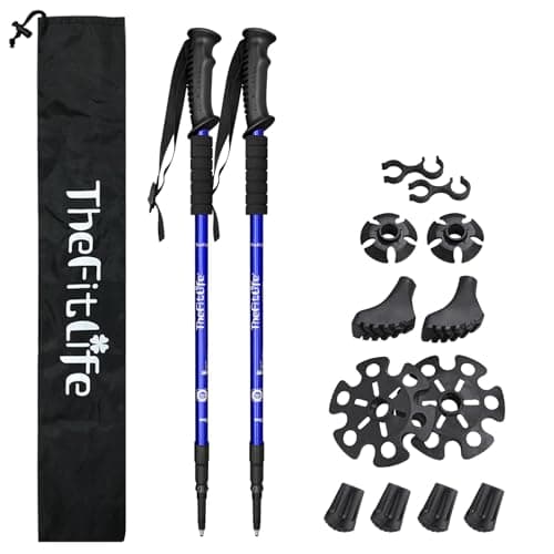 TheFitLife Nordic Walking Mountaineering Anti Shock Hiking Trekking Walking Trail Poles, 2-Pack, Folding Collapsible Alpenstocks, Ultralight for Travel Mountaineering (Blue) - Image 1