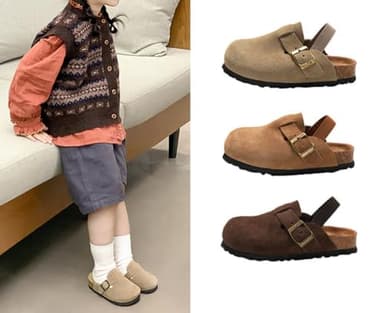 Kids Suede Clogs Toddler Clogs Boys Girls Sandals Cork Adjustable Buckle Mules (Apricot, Toddler, 7, Numeric Range, US Footwear Size System, 7.5, Medium) - Image 6