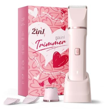 Bikini Trimmer for Women - Painless Electric Razors for Silk Skin,Cordless Body Shaver for Trip,Replaceable Lady Facial Razor, IPX7 Waterproof&Easy Cleaning, Ceramic Blade, USB Charge Dock Pink - Image 1
