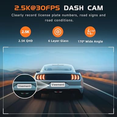 2.5K Car Dash Cam, VEEMENT Dash Camera for Cars, 1440P Car Dash Camera with APP, WiFi Dash Cams with WDR Night Vision, 24/7 Parking Monitor Dashcam, 160°Wide, G-Sensor, Mini Dash Cam - Image 2