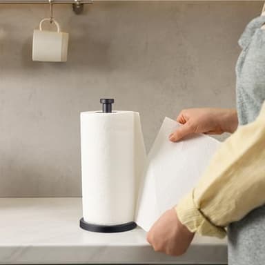 Steelware Central Black Paper Towel Holder Countertop Stainless Steel Paper Towel Stand with Weighted Non-Slip Base - One-Handed Tear, Rust-Resistant - Image 4