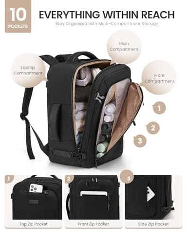 LOVEVOOK Travel Backpack for Women Men with Garment Bag, 40L Carry on Backpack as TSA Personal Item Flight Approved, Luggage Daypack Fits 17.3" Laptop, Overnight Business Weekender Travel Essential - Image 4